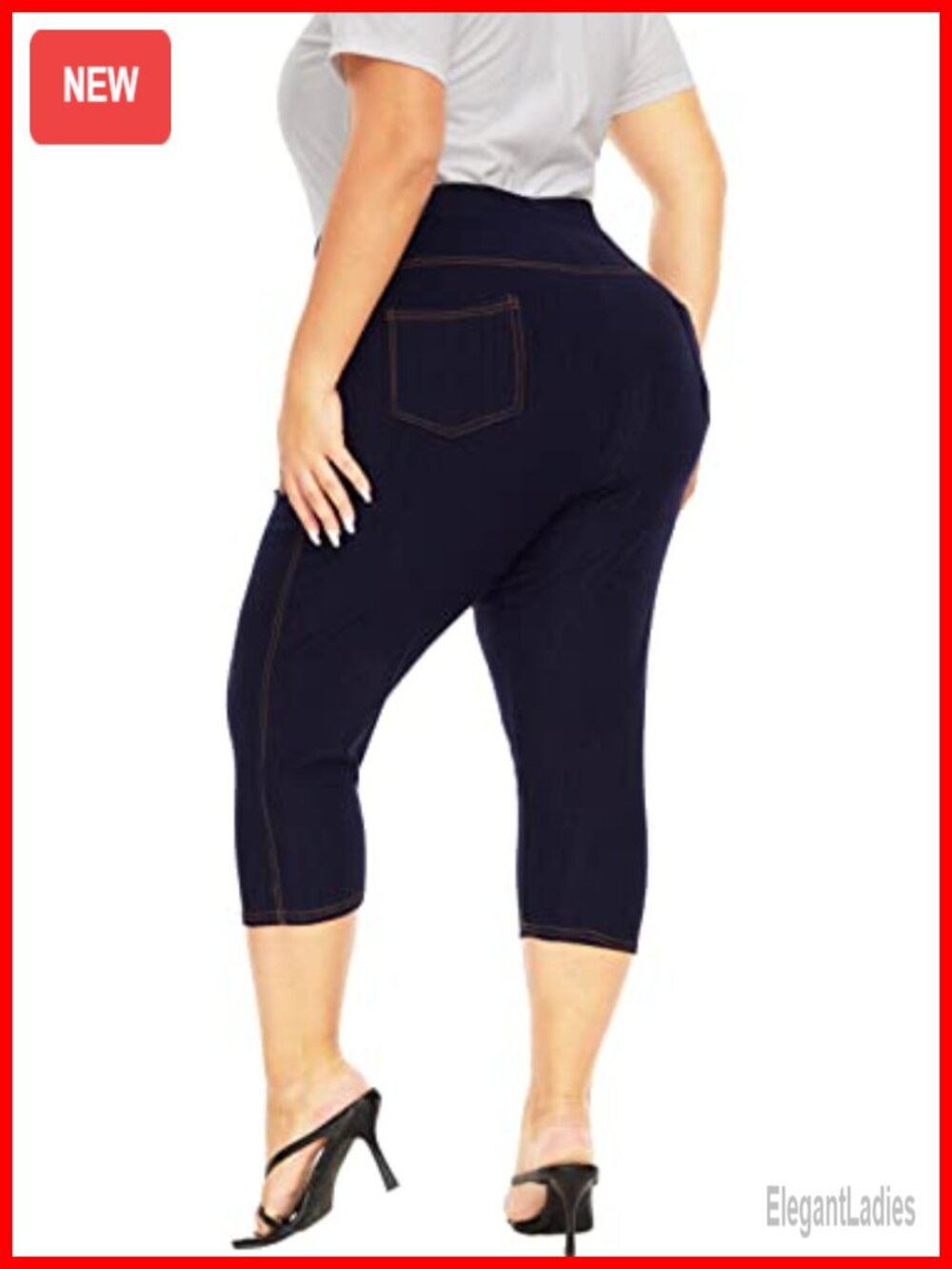 Plus Size Capri Jeggings High Waist Tummy Control Cropped Jean Look Leggings
